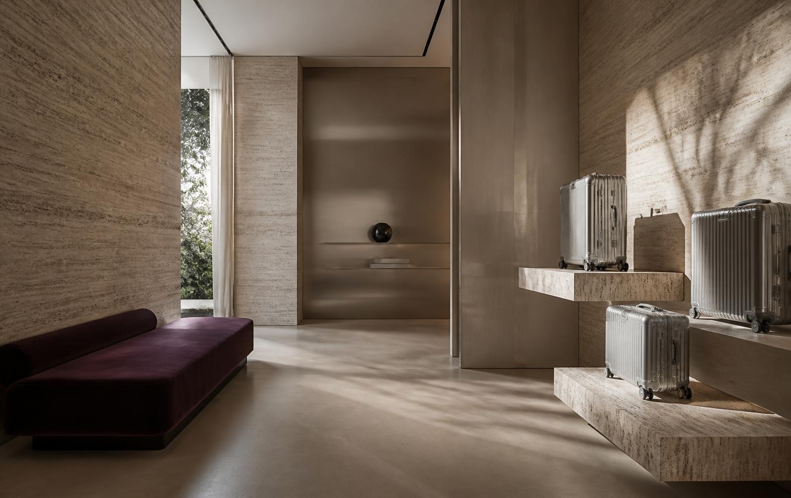 WHREVR boutique interior in travertine stone